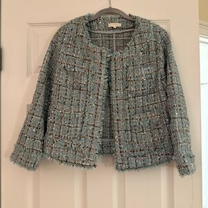 Teal Sequin Ann Mashburn Kiki Jacket Blazer Pockets Medium
